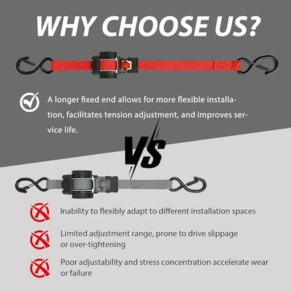 Retractable Ratchet Straps 1" x 13 Ft, 800 Lbs, 4 Pack - Image 3