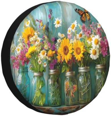 Colorful Flower Spare Tire Cover Waterproof Wheel Cover 14 Inch Universal Fit by Unknown