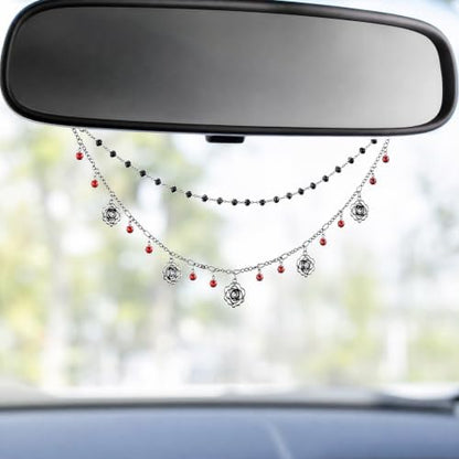 Double Chain Gothic Black Rose Rear View Mirror Charm Halloween Car Hanging - Image 4