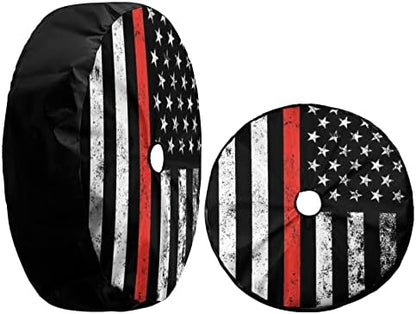 USA Patriotic Firefighter Thin Red Line Flag Spare Tire Cover - Image 3