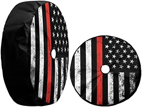 USA Patriotic Firefighter Thin Red Line Flag Spare Tire Cover - Image 3