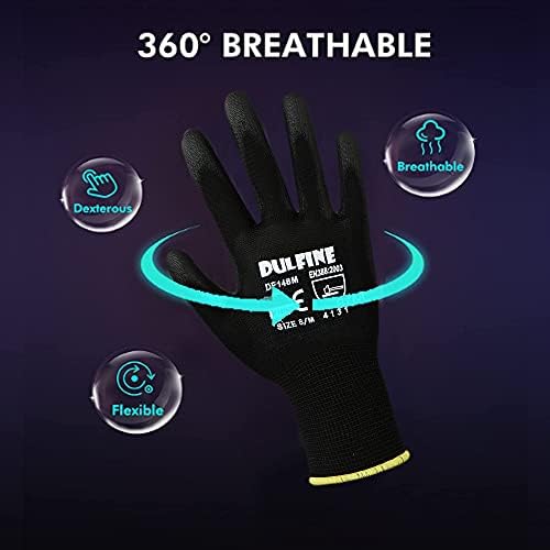 DULFINE Safety Work Gloves for Men 60 Pairs, Ultra-Thin PU Coated Black M - Image 2