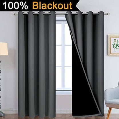 Yakamok Dark Grey 100% Blackout Curtains 90 Inches Long 52" Wide 2 Panels - Image 2