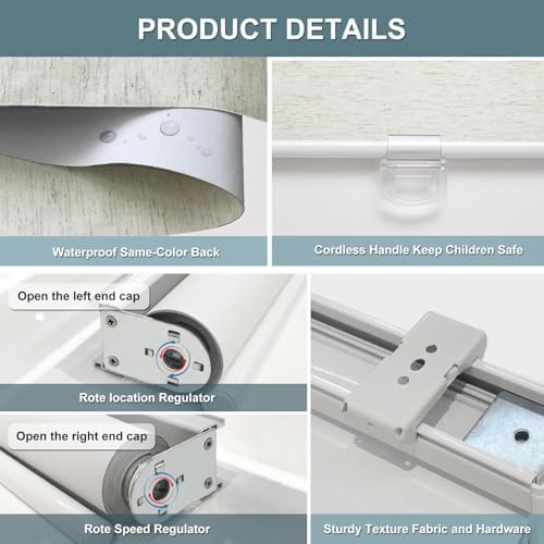 AOSKY Blackout Cordless Roller Shades, 34.5" W x 72" H, Linen Cream - Image 7