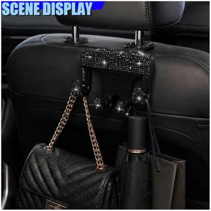 Craedli 2PCS Bling Rhinestone Car Seat Headrest Hooks, Shiny Crystal Auto - Image 6
