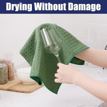 Homaxy Microfiber Waffle Weave Kitchen Dish Cloths, 12 Pack, Grass Green - Image 4