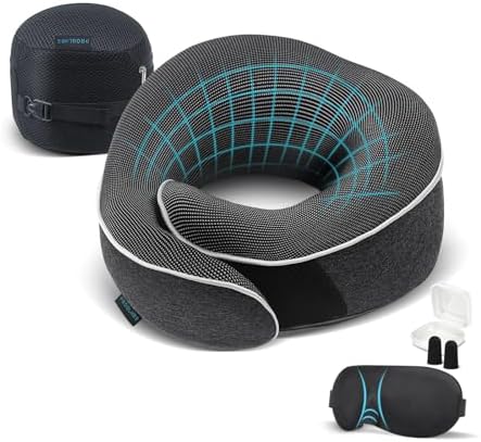 Proglobe Travel Pillow, 100% Memory Foam Airplane Neck Pillow, Dark Grey by ProGlobe
