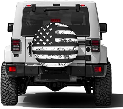 Black and White American Flag Spare Tire Cover Dust-Proof Wheel Tire Cover Fit - Image 2