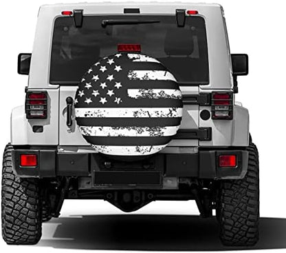 Black and White American Flag Spare Tire Cover Dust-Proof Wheel Tire Cover Fit - Image 2