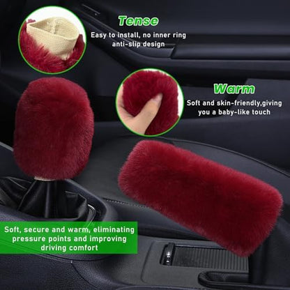 Ziciner 2PCS Plush Car Gear Shift Knob Cover & Handbrake Cover, Comfortable - Image 3