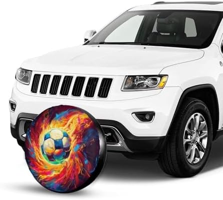 Car Tire Covers Soccer Ball on Fire RV Wheel Cover - Image 2