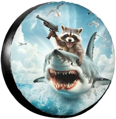 Funny Shark Raccoon Spare Tire Cover by TZBVTAU