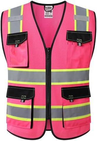 JKSafety Safety Vest for Men Women Hi Vis Reflective Vest JK220 Pink 2XL by JKSafety
