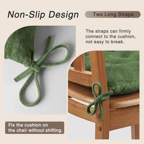 OVOV 2 Pack Chair Cushions for Dining Chairs 15.5"x15.5" Green - Image 3