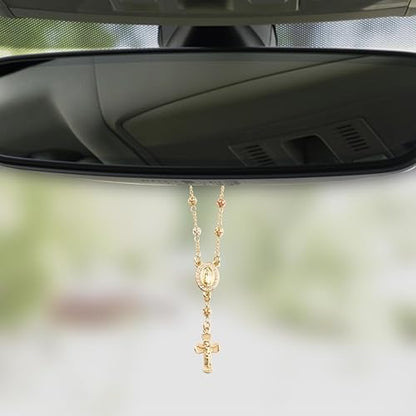 Gold Plated Beads Catholic Guadalupe Car Rearview Mirror Rosary - Image 6