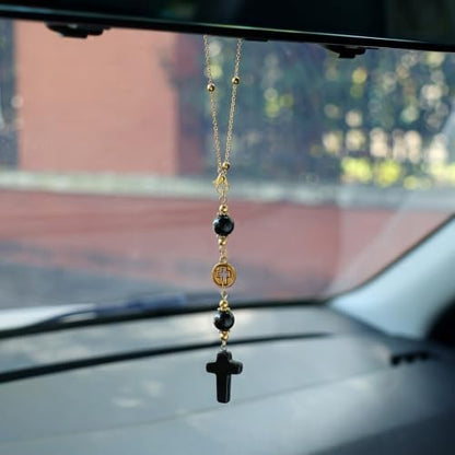 Black Obsidian Cross Car Hanging Ornament - Image 2