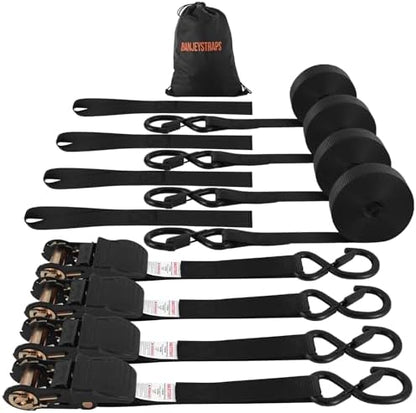 1" x12FT Black Ratchet Straps for Truck & Cargo by Unknown
