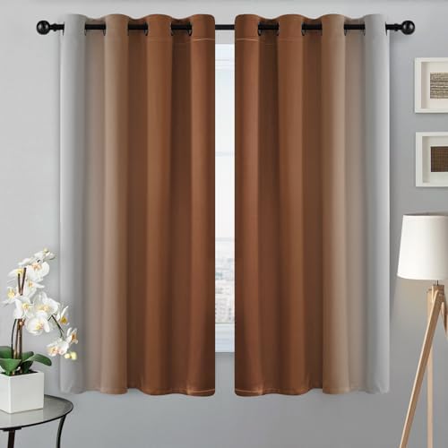 SimpleHome Ombre Burnt Orange to Grey White Curtains - Image 2