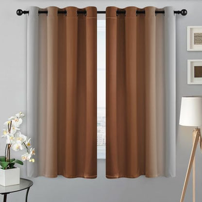 SimpleHome Ombre Burnt Orange to Grey White Curtains - Image 2