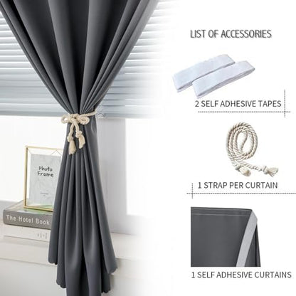 Thermal Blackout Curtains with Self-Adhesive Tape, No Rod No Drill Easy Install - Image 6