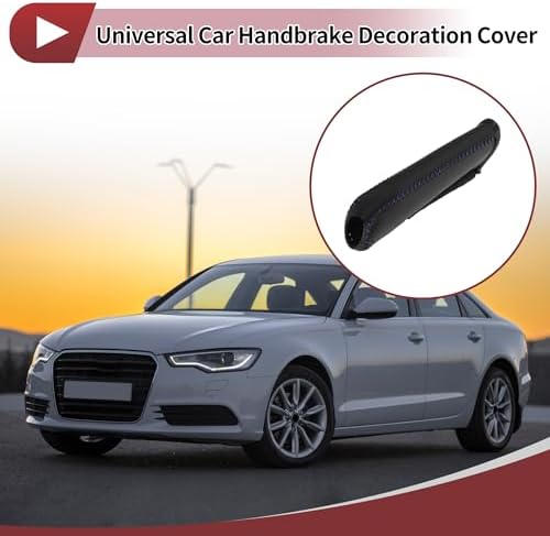 Car Handbrake Cover Leather Black Textured Blue Thread 1 Pcs - Image 2