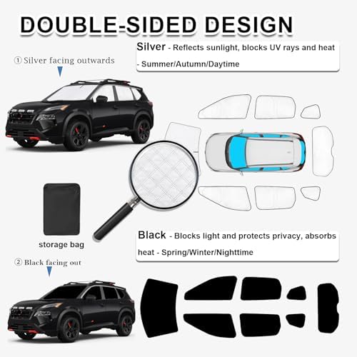 KMF Thicken Sun Shades for Nissan Rogue 2021-2025 Accessories, Full Car Window - Image 4