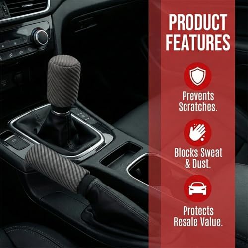 2PCS Car Gear Shift Knob and Handbrake Cover Set, Non-Slip Polyester Stick - Image 3
