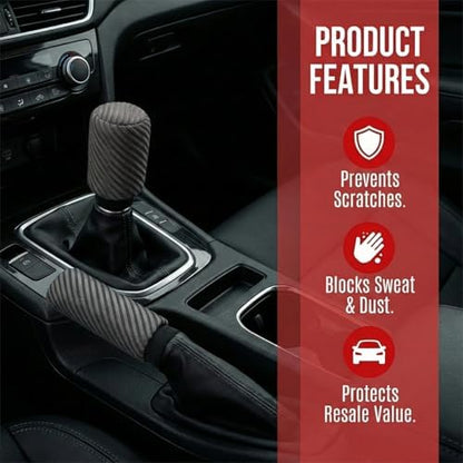2PCS Car Gear Shift Knob and Handbrake Cover Set, Non-Slip Polyester Stick - Image 3