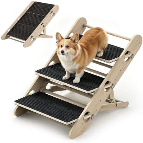 Dog Ramp for Bed, Foldable 15"x27" Solid Wood Pet Ramp for Small Dog by BestBeeTrap
