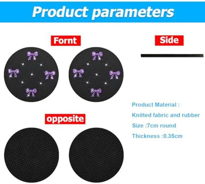 2PCS Car Coasters Rhinestone Bow Cup Holder Pad Anti-Slip Purple - Image 2