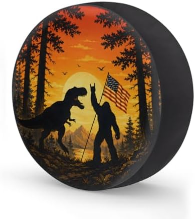 Bigfoot Dinosaur American Flag Spare Tire Cover Wheel Covers Protectors by cfpolar