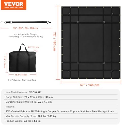 VEVOR Waterproof Cargo Net, 72 in x 57 in, Heavy Duty Truck Cargo Net- 700lbs - Image 7
