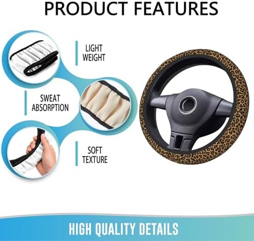 Elastic Steering Wheel Cover, 15 Inch Absorbing Sweat Brown Leopard - Image 5