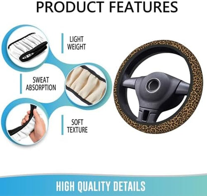 Elastic Steering Wheel Cover, 15 Inch Absorbing Sweat Brown Leopard - Image 5