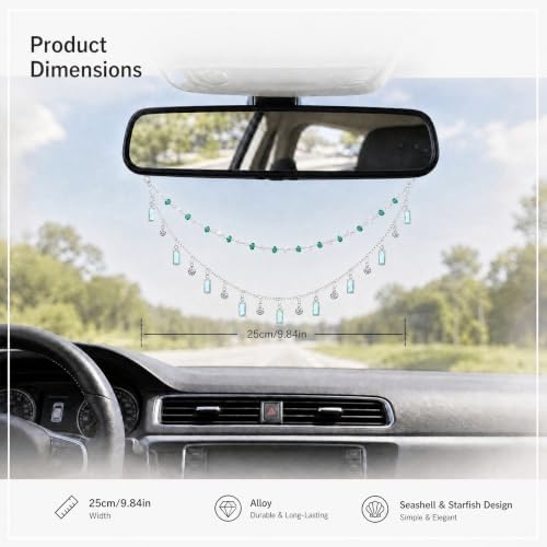 Rear View Mirror Car Charm Green Crystal Double Chain Car Decor - Image 2