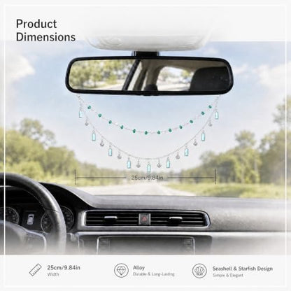 Rear View Mirror Car Charm Green Crystal Double Chain Car Decor - Image 2