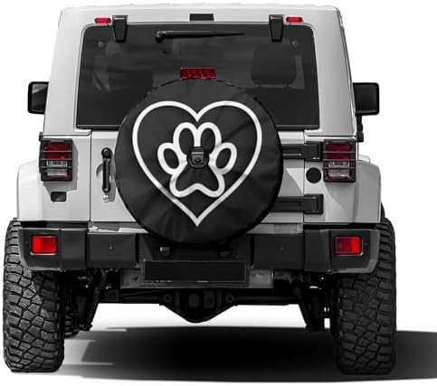 Delerain Heart with Paw Print Spare Tire Cover with Backup Camera Hole by Delerain