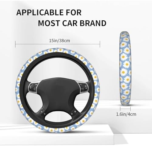 Daisy Flower Steering Wheel Cover Anti-Slip and Practical 14.5-15 Inch - Image 2