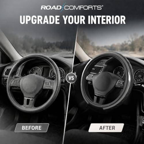 Road Comforts Leather Steering Wheel Cover – Black & Gray, Universal Fit - Image 5