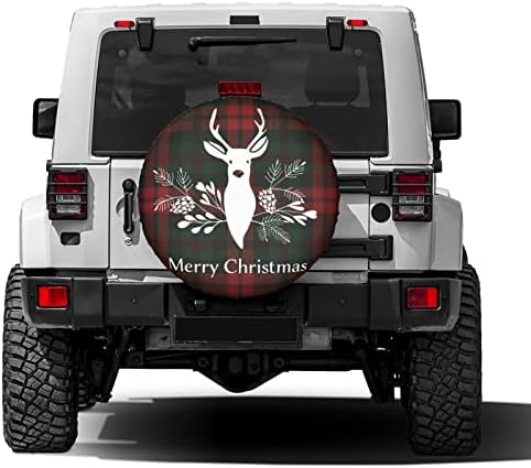 Merry Christmas Deer Tartan Plaid Buffalo Spare Tire Cover Wheel Tire Cover Fit - Image 2