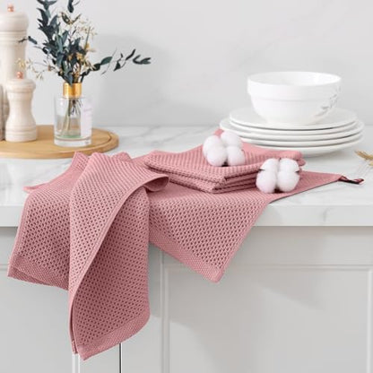 Kitinjoy 100% Cotton Waffle 6-Pack Kitchen Towels, Dried Roses - Image 3