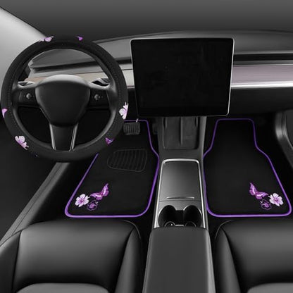 CAR PASS Butterfly Steering Wheel Cover and Waterproof Car Floor Mats, Sedans - Image 2