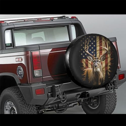 Deer American Flag Spare Tire Cover Wheel Protector Universal Fit - Image 3