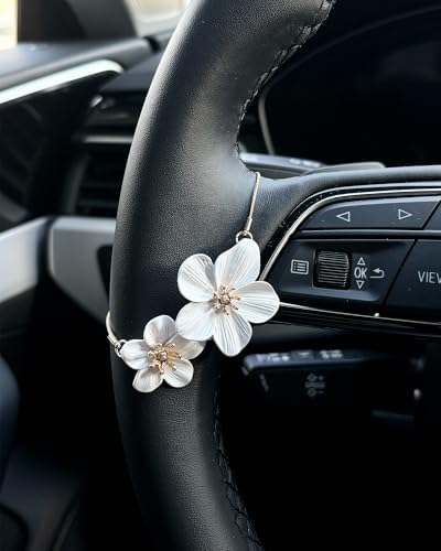 Steering Wheel Charm Accessory Hibiscus White Flower Chain Pendant Car Decor - Image 4