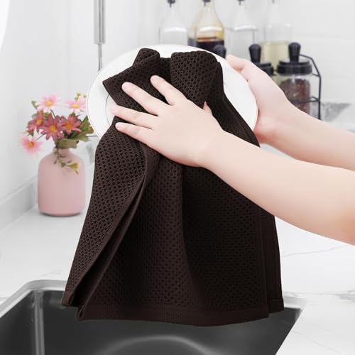 Homaxy 100% Cotton Waffle Weave Kitchen Dish Towels 18-Pack, Dark Brown - Image 4