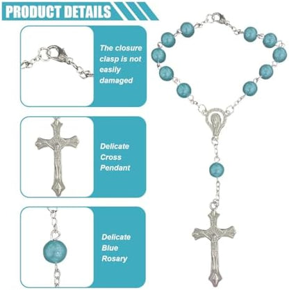 smilfuy 2PCS Car Rosary for Rearview Mirror, Cyan Rosary Pendant - Image 3
