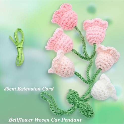 Car Mirror Hanging Accessories, Cute Bellflower Hand Knitted Car Pendant - Image 2