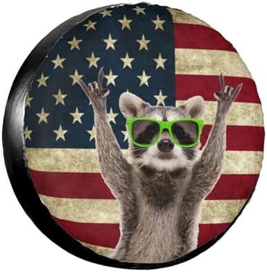 Cute Raccoon Spare Tire Cover American Flag Tire Wheel Covers Waterproof Wheel by Ociovan