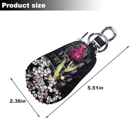 Mandark Bling Car Key Case, Genuine Leather Crystal Rhinestone Vehicle Key Fob - Image 2