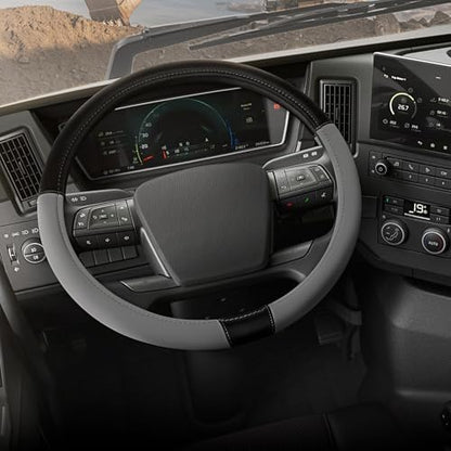 Cat® BigDrive Faux Gray/Black Leather Semi Truck Steering Wheel Cover, Fits RV by CatAuto